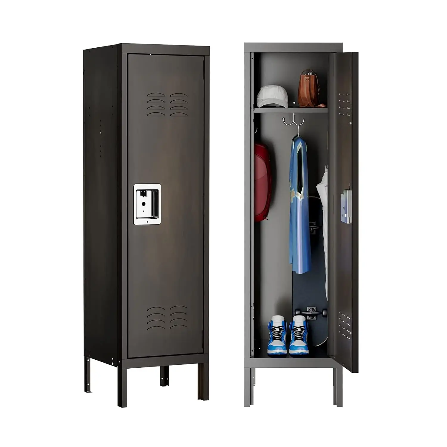 Metal Storage Locker Cabinet with 1 Door, 18“ Deep Lockers with Hanging Hooks, Clothes Locker for School, Bedroom,, Customized
Metal Storage Locker Cabinet with 1 Door, 18“ Deep Lockers with Hanging Hooks, Clothes Locker for School, Bedroom,, Customized