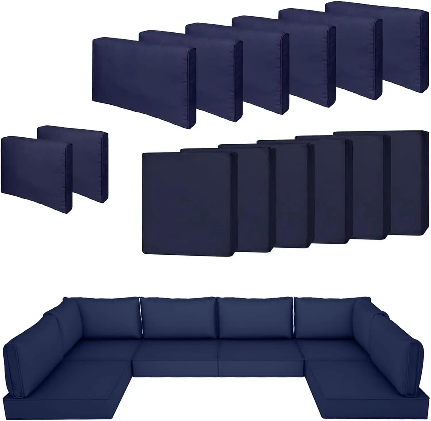 14Pc Waterproof Patio Cushion Covers Set for 6-Seat Wicker Sofa, Navy
14Pc Waterproof Patio Cushion Covers Set for 6-Seat Wicker Sofa, Navy