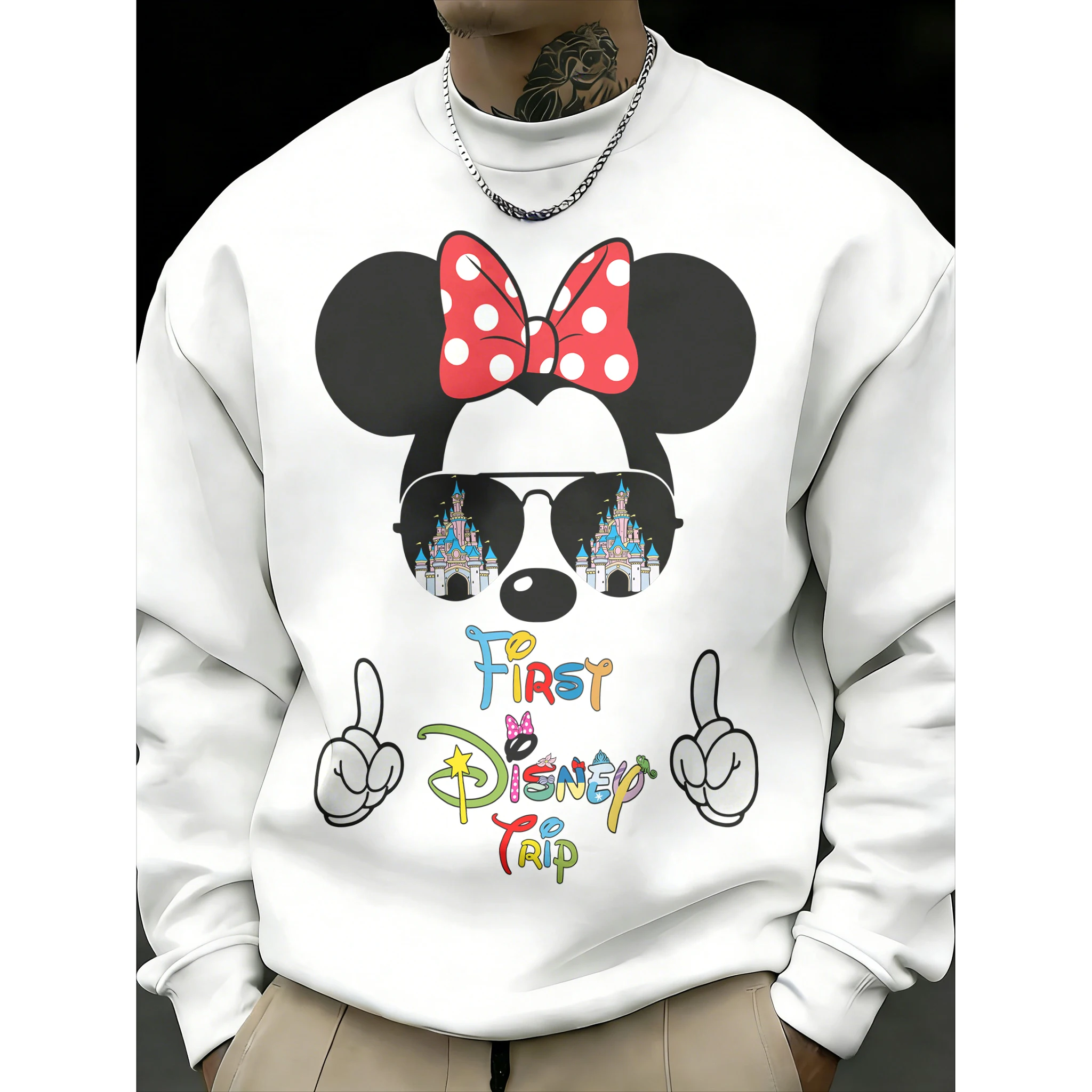 Мужской свитер с круглым вырезом и принтом «Диснейленд», осень-зима 2026, модный, с начесом, из хлопка, теплый, свободный, повседневный
Мужской свитер с круглым вырезом и принтом «Диснейленд», осень-зима 2026, модный, с начесом, из хлопка, теплый, свободный, повседневный