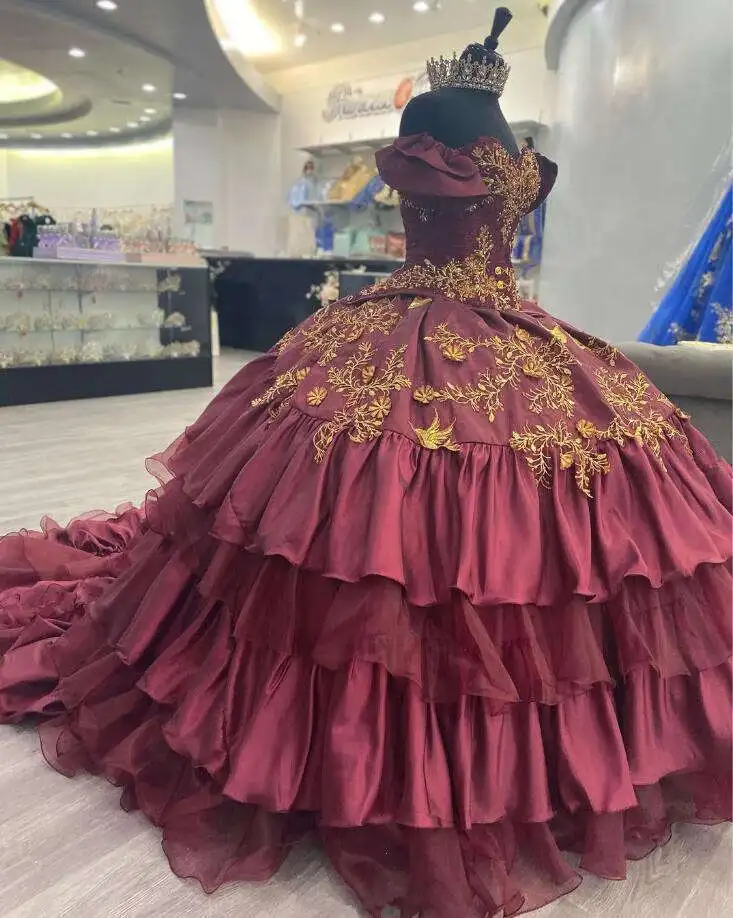 Bury Prom Dress Quinceanera Dresses Gold Embroidery Ral Ruffles Train Corset Vestidos Anos Princesa Sweet
Bury Prom Dress Quinceanera Dresses Gold Embroidery Ral Ruffles Train Corset Vestidos Anos Princesa Sweet