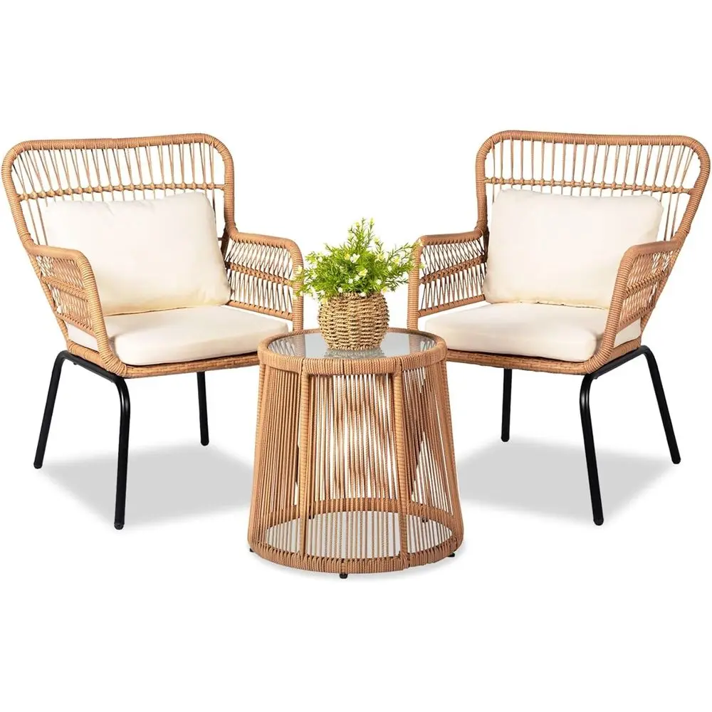 3-Piece Outdoor Wicker Bistro Set with Rattan Chairs for Patio, Balcony, or Poolside in Yellow/Beige
3-Piece Outdoor Wicker Bistro Set with Rattan Chairs for Patio, Balcony, or Poolside in Yellow/Beige