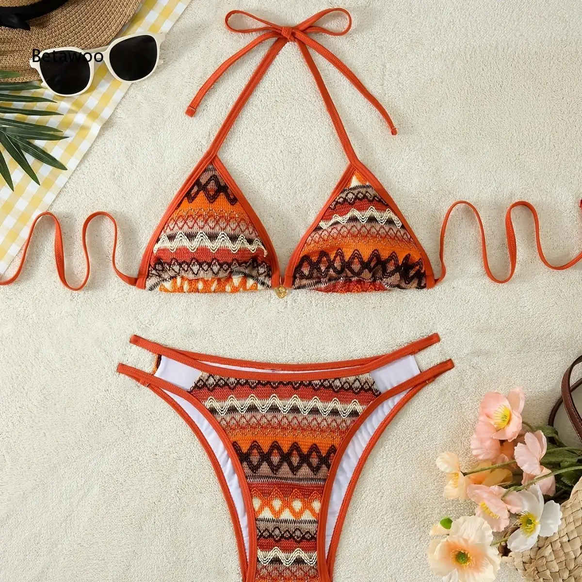 Betawoo 2026 Women's Tribal Print Triangle Bikini Set, Halter Top & Side Tie Bottom Two-Piece Swimsuit
Betawoo 2026 Women's Tribal Print Triangle Bikini Set, Halter Top & Side Tie Bottom Two-Piece Swimsuit