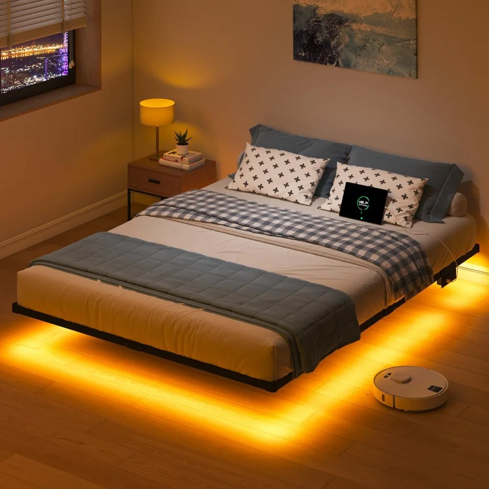 Queen Floating Bed Frame with LED Lights and Charging Station - 10 inch Platform Bed Frame No Box Spring Needed, Easy Assembly
Queen Floating Bed Frame with LED Lights and Charging Station - 10 inch Platform Bed Frame No Box Spring Needed, Easy Assembly
