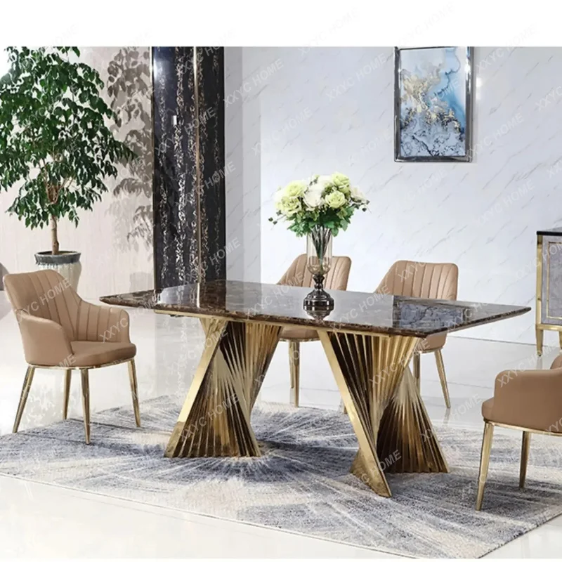 XX Light luxury dining table and chair combination household small apartment rectangular marble dining table simple villa table
XX Light luxury dining table and chair combination household small apartment rectangular marble dining table simple villa table