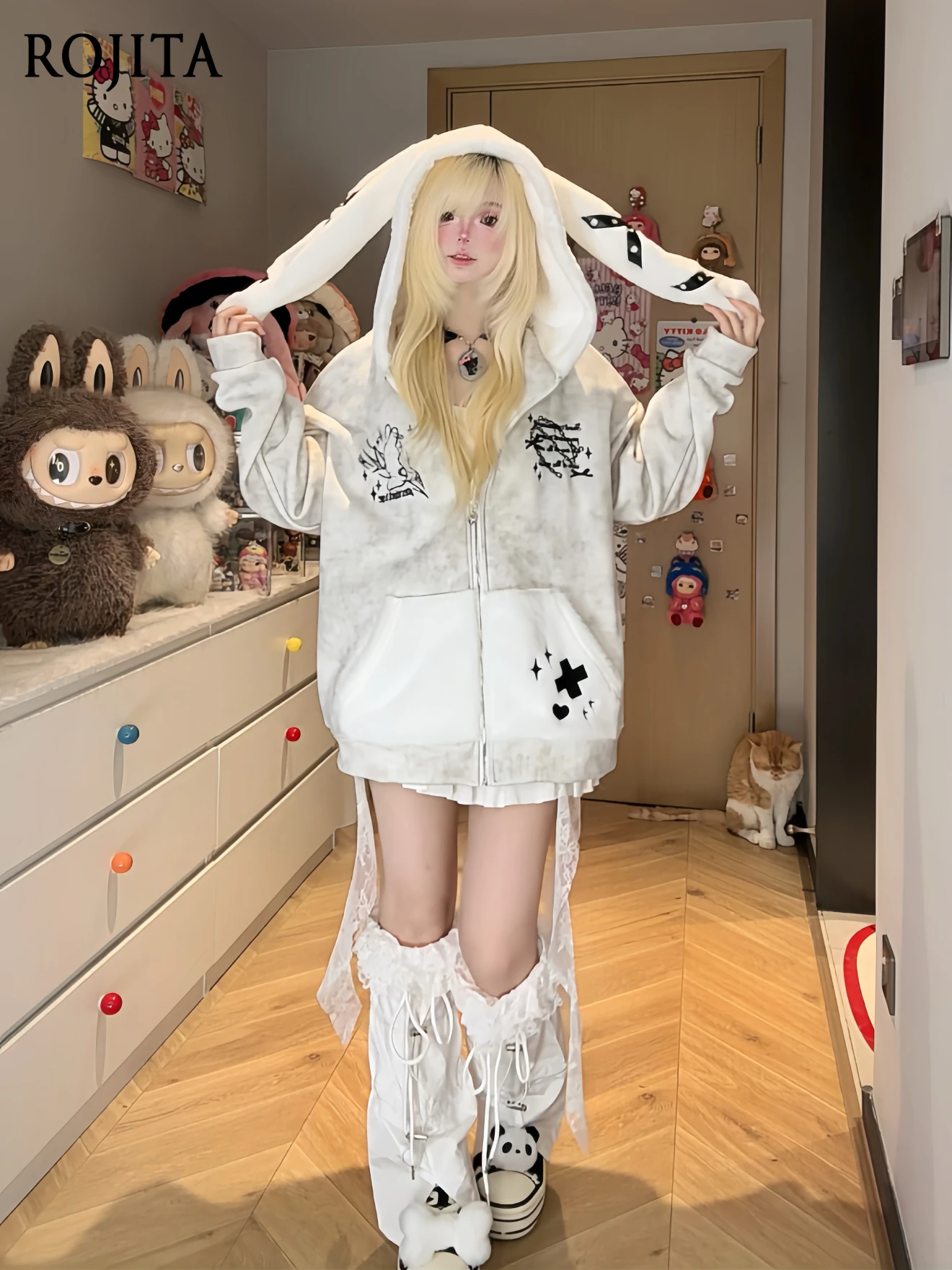 Oversized Cartoon Rabbit Ear Plush Cardigan Sweet Girl Zipper Pink Sweatshirt Autumn Winter New Loose Versatile Hooded Jacket
Oversized Cartoon Rabbit Ear Plush Cardigan Sweet Girl Zipper Pink Sweatshirt Autumn Winter New Loose Versatile Hooded Jacket