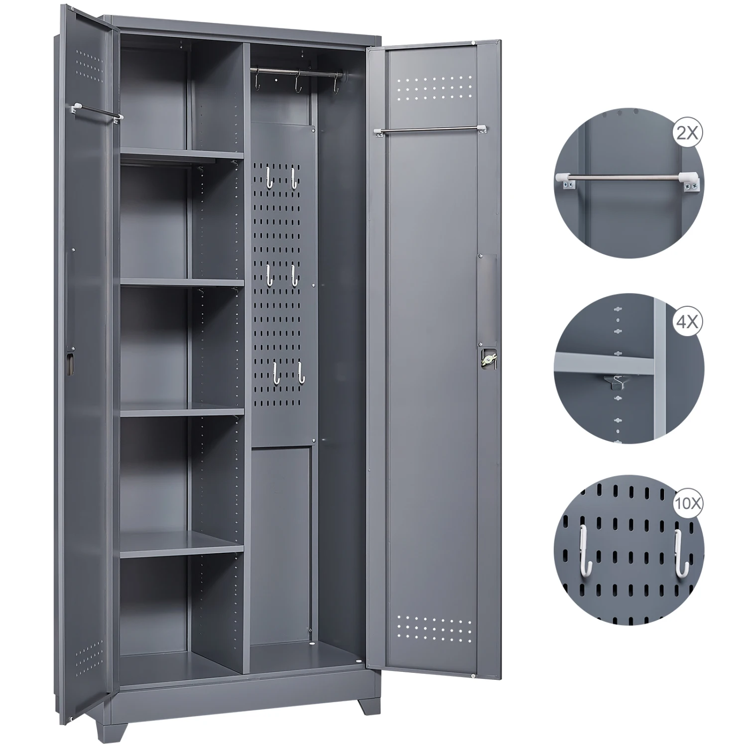 Metal Storage Cabinet with Locking Door for Kitchen, Pantry, Office, Shop. Tall Broom Organizer, Large Storage Space.
Metal Storage Cabinet with Locking Door for Kitchen, Pantry, Office, Shop. Tall Broom Organizer, Large Storage Space.