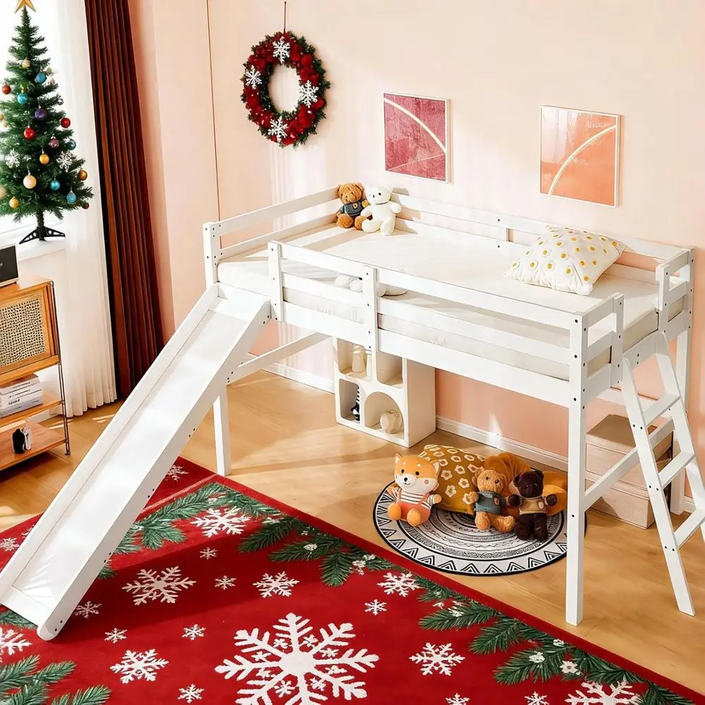 Space-Saving Twin Bed with Slide, Guardrail, and Ladder, Sturdy Pine Wood, Suitable for Kids, White
Space-Saving Twin Bed with Slide, Guardrail, and Ladder, Sturdy Pine Wood, Suitable for Kids, White