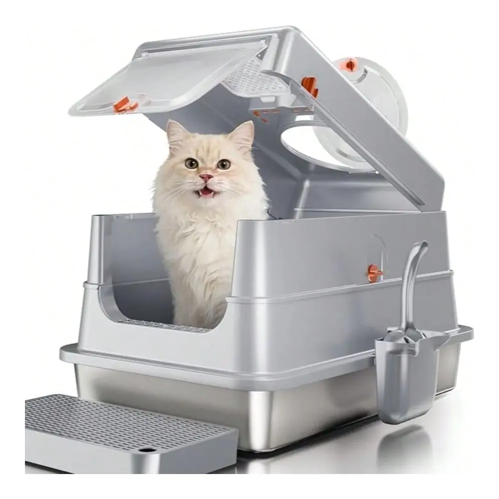 Steel Cat Litter Box With Lid, Extra Large Enclosed Metal Litter Pan With High Sides, Full Flip Cover Litter Box For Large Cat,
Steel Cat Litter Box With Lid, Extra Large Enclosed Metal Litter Pan With High Sides, Full Flip Cover Litter Box For Large Cat,