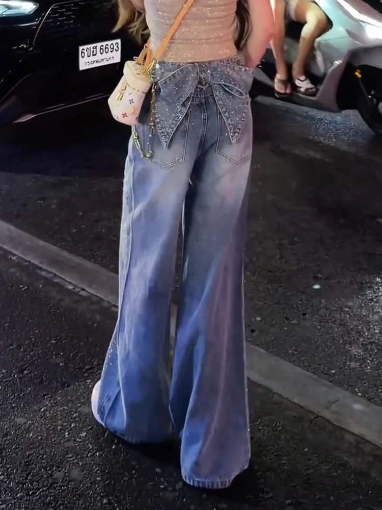 Detachable Knot High Waist Denim Pants Women's Summer New Style Glue Diamond Splicing Design Floor-Length Pants
Detachable Knot High Waist Denim Pants Women's Summer New Style Glue Diamond Splicing Design Floor-Length Pants