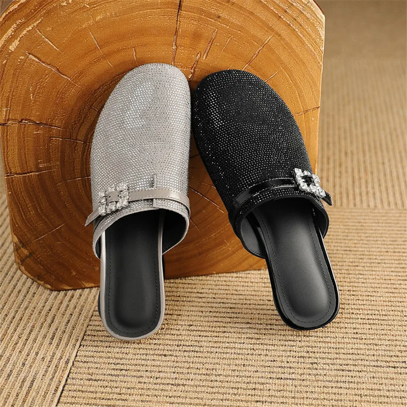 New Summer Women Slippers Sheep Suede Round Toe Shoes for Women Fashion Rhinestone Mules Cover Toe Slippers Low Heel Women Shoes
New Summer Women Slippers Sheep Suede Round Toe Shoes for Women Fashion Rhinestone Mules Cover Toe Slippers Low Heel Women Shoes