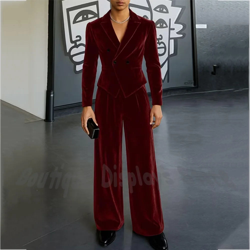 Burgundy Velvet Men's Suit Two Piece Straight Double Breasted Peak Lapel Business Casual Formal Wedding Guest Gentleman Outift
Burgundy Velvet Men's Suit Two Piece Straight Double Breasted Peak Lapel Business Casual Formal Wedding Guest Gentleman Outift