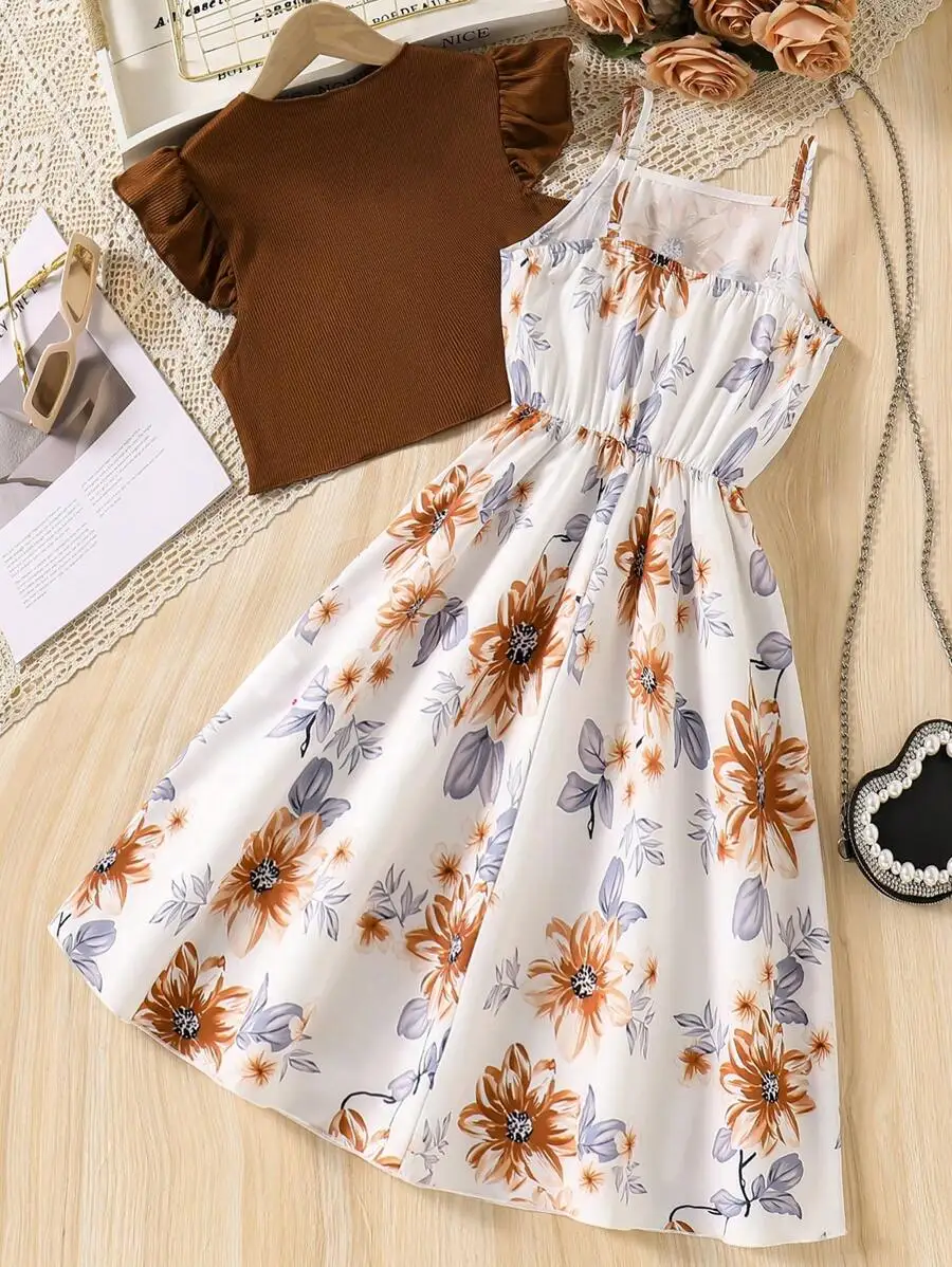 Women 2pcs Floral Print Camisole And Ruffled Top Set Summer Casual Dress Outfit
Women 2pcs Floral Print Camisole And Ruffled Top Set Summer Casual Dress Outfit