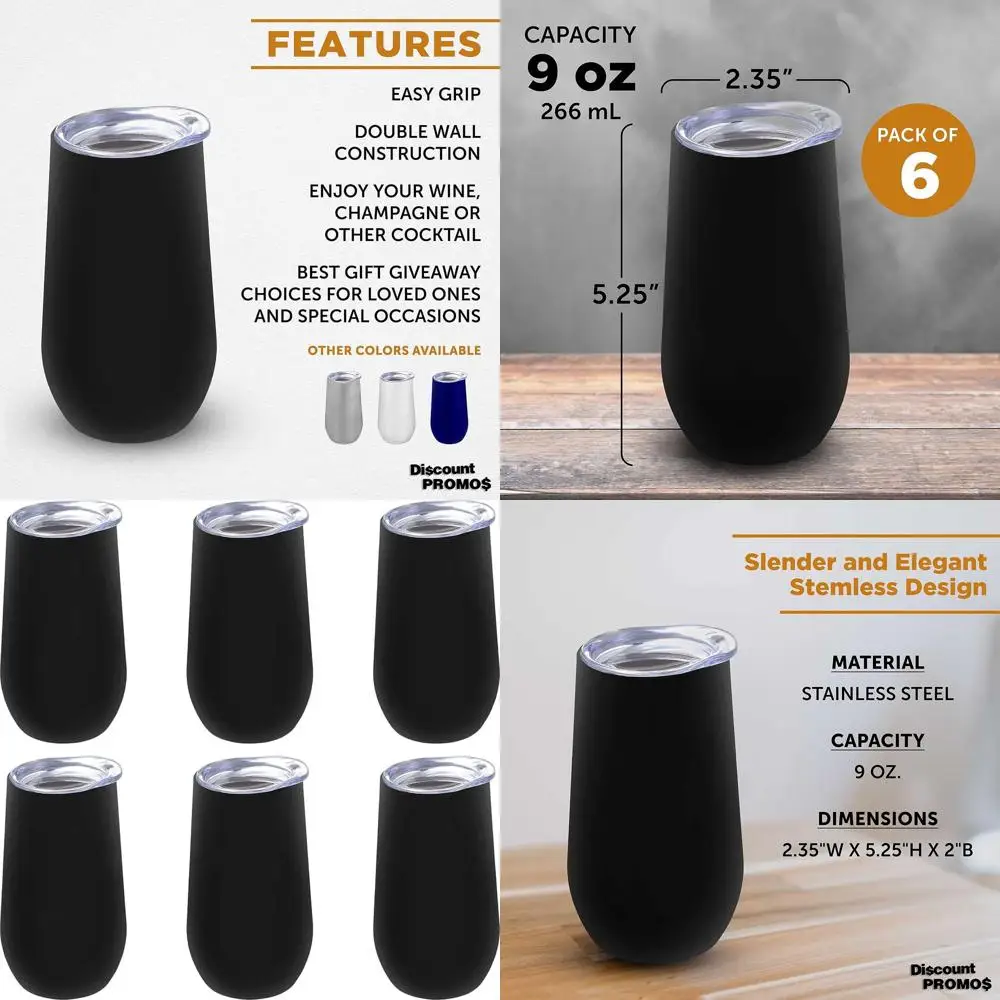Набор из 6 бокалов для вина без ножки из нержавеющей стали, 9 унций, идеально подходят для вина, шампанского, коктейлей и многого другого - черные
Набор из 6 бокалов для вина без ножки из нержавеющей стали, 9 унций, идеально подходят для вина, шампанского, коктейлей и многого другого - черные