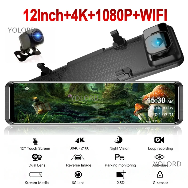 4K 2160P Ultra HD 3840*2160P Car DVR Camera WIFI App 12 Inch Mirror Rear View Dash Cam Video Recorder Dual Cam Front And Rear
4K 2160P Ultra HD 3840*2160P Car DVR Camera WIFI App 12 Inch Mirror Rear View Dash Cam Video Recorder Dual Cam Front And Rear