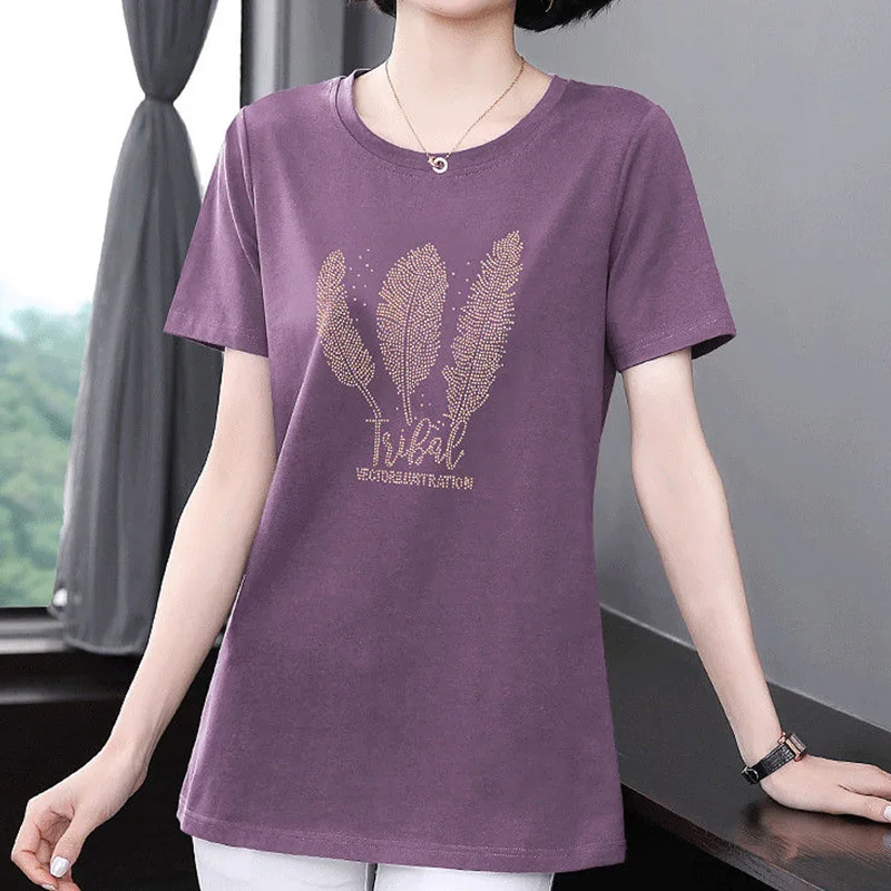Women's Tee T-shirt Streetwear Summer Short Sleeve Pullover Solid Loose Diamonds Round Neck Fashion Elegant Casual Tops
Women's Tee T-shirt Streetwear Summer Short Sleeve Pullover Solid Loose Diamonds Round Neck Fashion Elegant Casual Tops