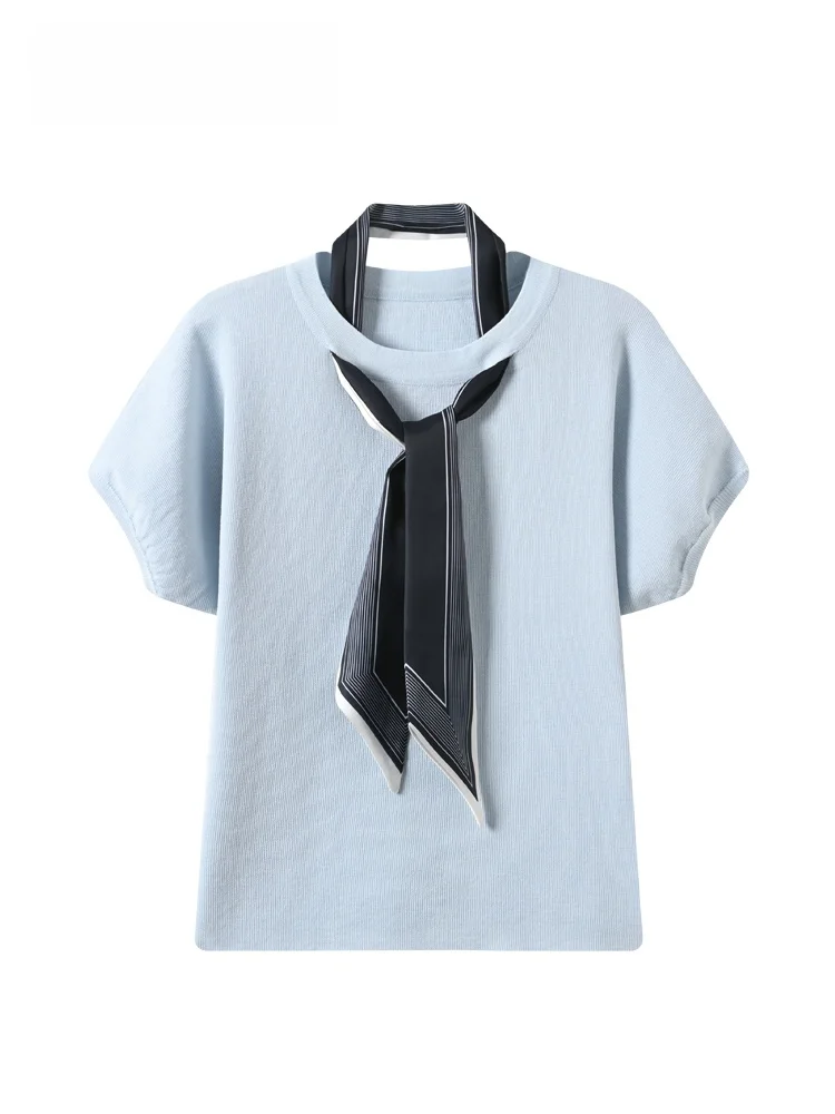 Fashionable Short Sleeve T-Shirt for plus Size Women Summer New Style Cara CLUB Big Size with Silk Scarf Splicing Top
Fashionable Short Sleeve T-Shirt for plus Size Women Summer New Style Cara CLUB Big Size with Silk Scarf Splicing Top