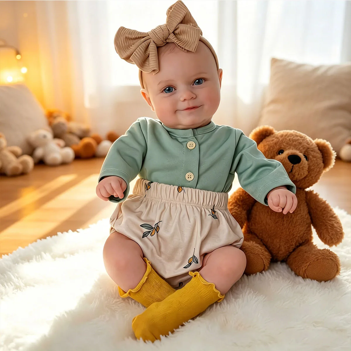 22 Inch Reborn Baby Doll Girl - Realistic Lifelike Toddler Doll in Green Cardigan & Beige Bee Shorts with Plush Teddy Bear, Soft Cloth Body, Handmade Reborn Doll for Kids Age 3+, Birthday Gift
22 Inch Reborn Baby Doll Girl - Realistic Lifelike Toddler Doll in Green Cardigan & Beige Bee Shorts with Plush Teddy Bear, Soft Cloth Body, Handmade Reborn Doll for Kids Age 3+, Birthday Gift