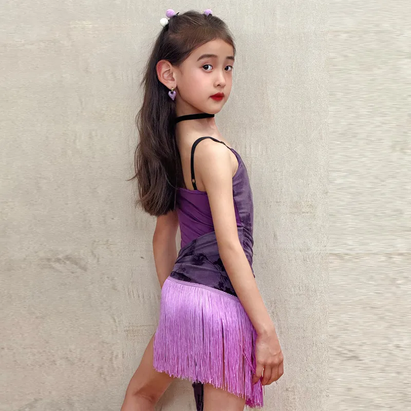 Girls Purple Printed Fringed Halter Top Bodysuit for Latin Dance Practice Chachá Performance Attire
Girls Purple Printed Fringed Halter Top Bodysuit for Latin Dance Practice Chachá Performance Attire