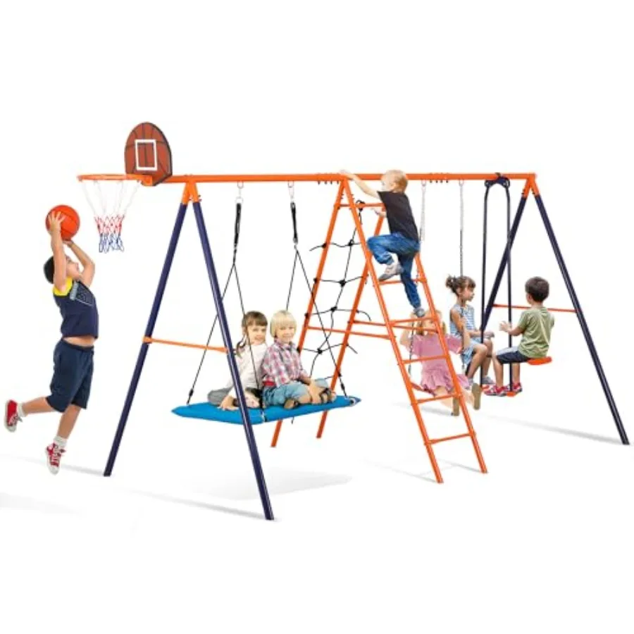 Outdoor metal swing set for kids: heavy-duty steel red and blue 660lbs max weight includes swings climbing ladder trapeze bar b
Outdoor metal swing set for kids: heavy-duty steel red and blue 660lbs max weight includes swings climbing ladder trapeze bar b
