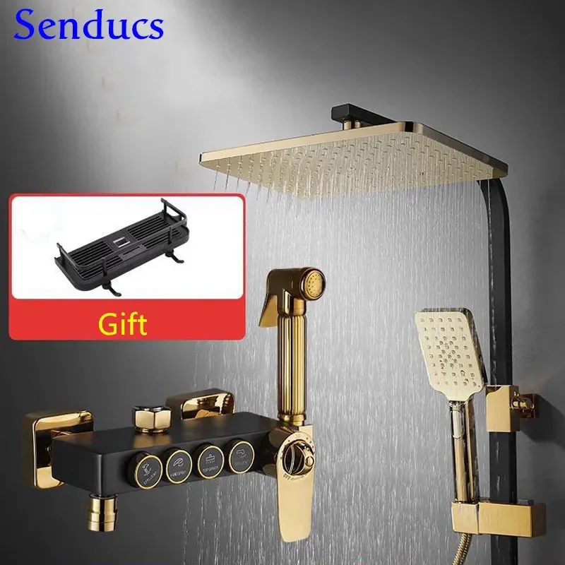 Matte Black Bath Shower Set Quality Brass Bathtub Faucet Inwall Mounted Thermostatic Shower System Black Gold Bathroom Faucets
Matte Black Bath Shower Set Quality Brass Bathtub Faucet Inwall Mounted Thermostatic Shower System Black Gold Bathroom Faucets