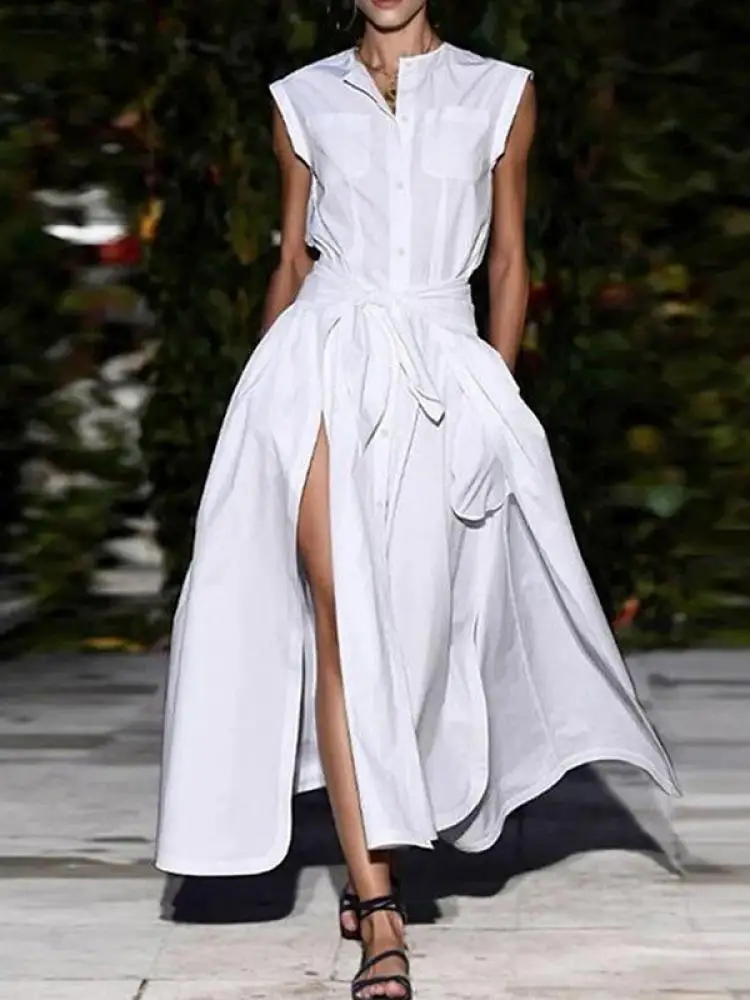 Yeezzi Female Korean Fashion Buttoned Pleated Shirts Dress 2024 Summer Sleeveless Tied Waist Split-Side A-Line Casual Dresses
Yeezzi Female Korean Fashion Buttoned Pleated Shirts Dress 2024 Summer Sleeveless Tied Waist Split-Side A-Line Casual Dresses