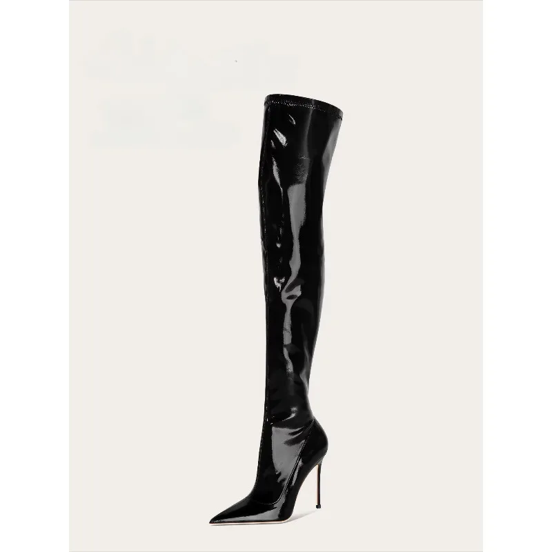 Knee High Black Leather Pointed Toe Stiletto Boots for Women
Knee High Black Leather Pointed Toe Stiletto Boots for Women