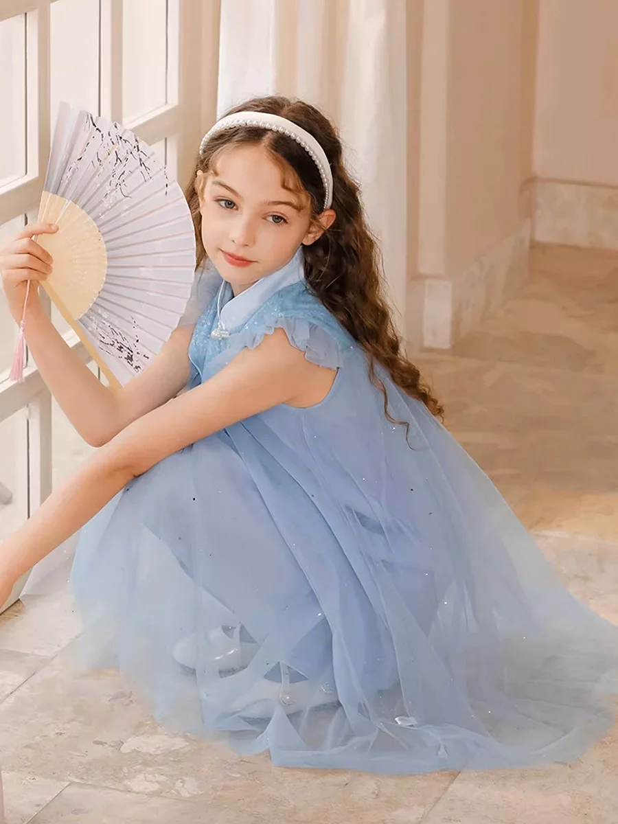 Baby Girls Summer Short Sleeve Dresses New Design Chinese Retro Style Gauze Kids Cheongsam Blue Shining Wedding Flower Girl Wear
Baby Girls Summer Short Sleeve Dresses New Design Chinese Retro Style Gauze Kids Cheongsam Blue Shining Wedding Flower Girl Wear