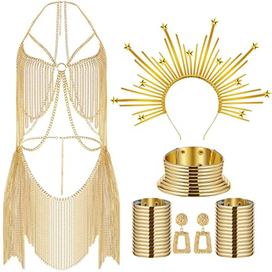 Sureio African Vintage Jewelry and Gold Full Body Chain Set for Women, Indian Belly Chain Dress, Egypt Choker Bracelet Earrings
Sureio African Vintage Jewelry and Gold Full Body Chain Set for Women, Indian Belly Chain Dress, Egypt Choker Bracelet Earrings