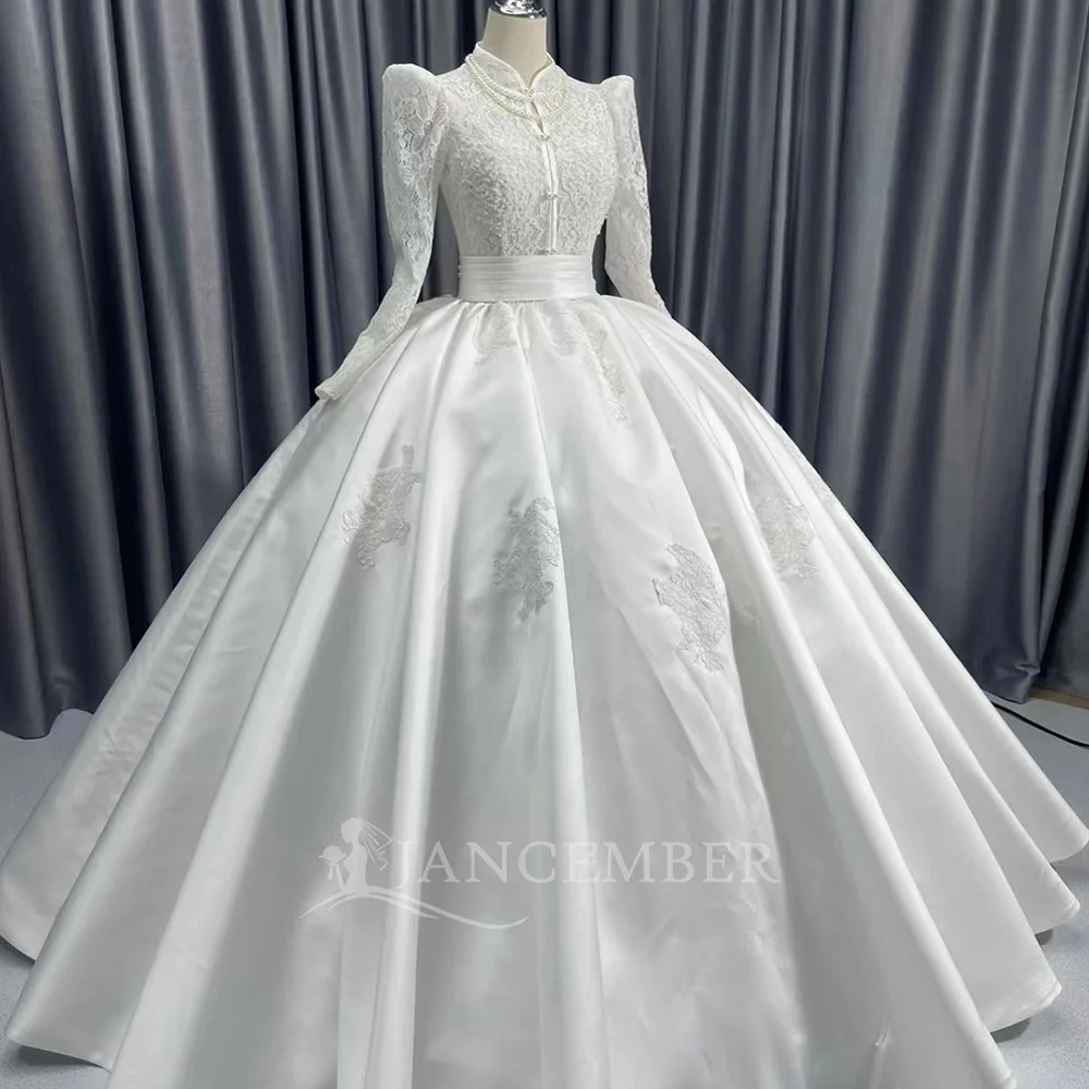 Exquisite Wedding Dresses Ball Gown Bridal Gowns Satin Full Sleeves High Neck Robe For Party Vestidos De Novia Customized
Exquisite Wedding Dresses Ball Gown Bridal Gowns Satin Full Sleeves High Neck Robe For Party Vestidos De Novia Customized