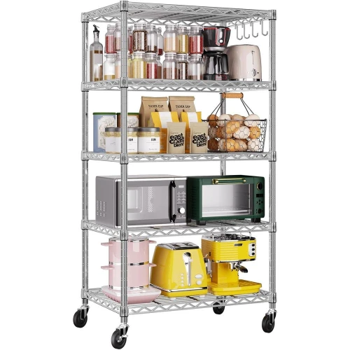 PrimeZone 75" H Wire Shelving 5 Tier Slim Steel Storage Metal Shelves with Wheels,Adjustable Kitchen Utility Shelving Unit,Pantr
PrimeZone 75" H Wire Shelving 5 Tier Slim Steel Storage Metal Shelves with Wheels,Adjustable Kitchen Utility Shelving Unit,Pantr
