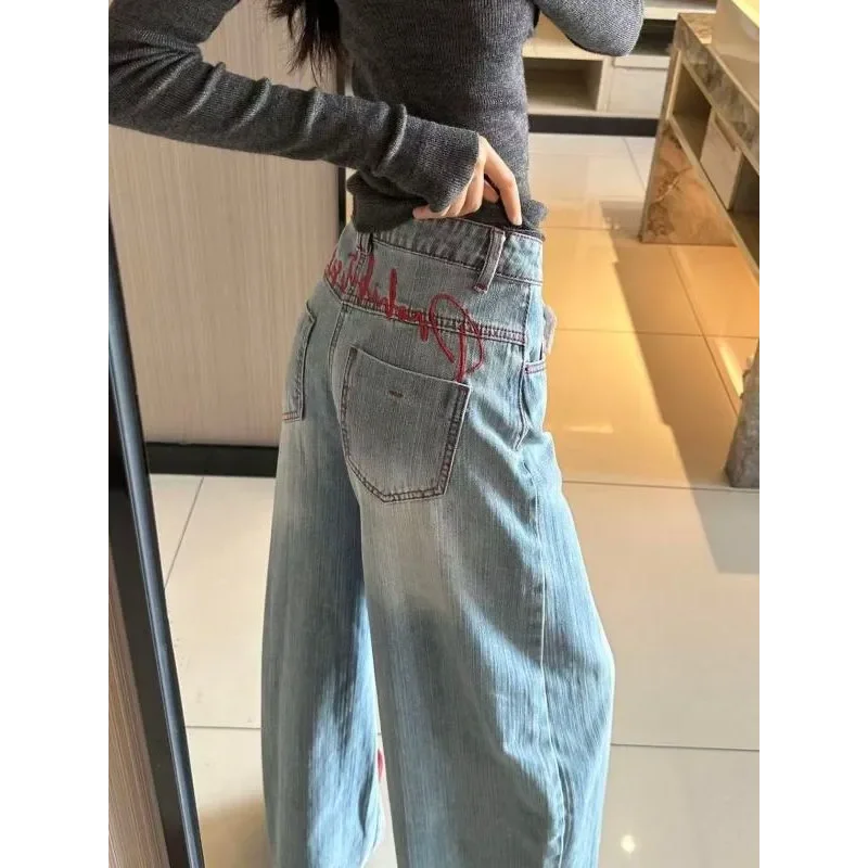 American Retro Washed Letter Embroidered Wide-Leg Jeans High Street Style Loose Trousers
American Retro Washed Letter Embroidered Wide-Leg Jeans High Street Style Loose Trousers