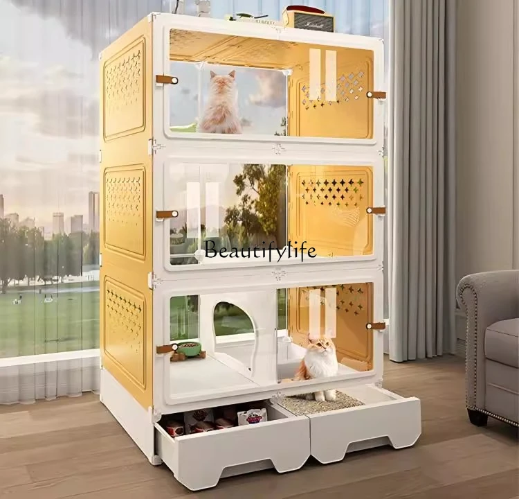 Panoramic cat villa large free space with toilet integrated household cat cage
Panoramic cat villa large free space with toilet integrated household cat cage