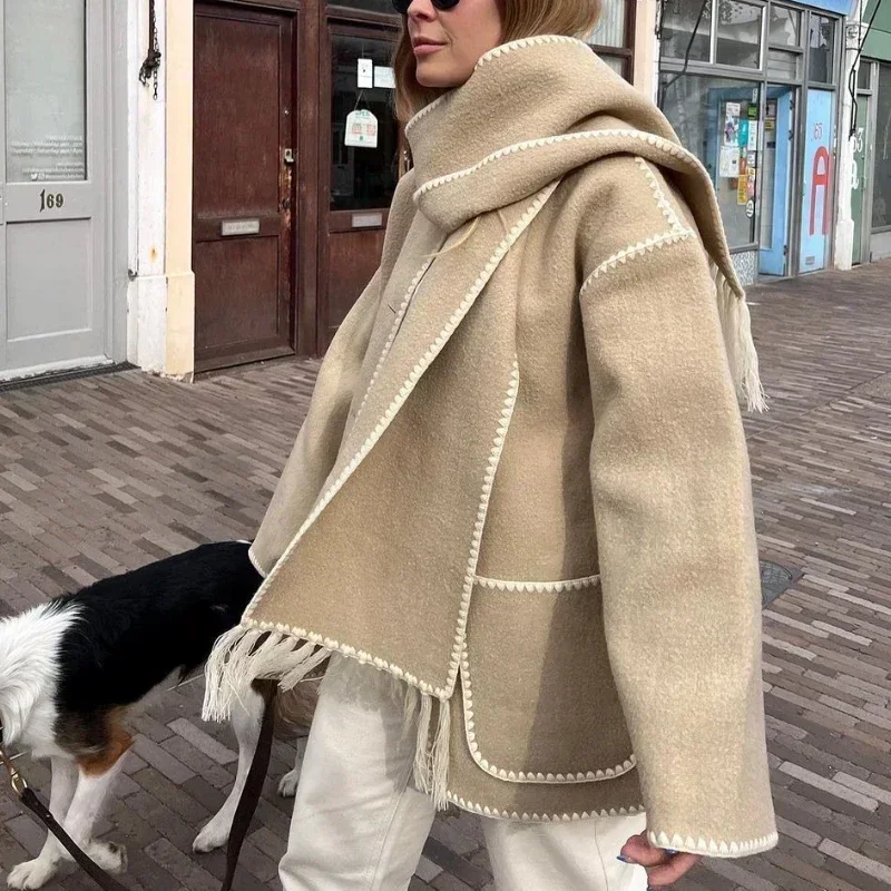 Winter Elegant Warm Cashmere Jackets Coat Women with Scarf Fashion Long Sleeve Women Jacket Streetwear Loose Female Coats 30063
Winter Elegant Warm Cashmere Jackets Coat Women with Scarf Fashion Long Sleeve Women Jacket Streetwear Loose Female Coats 30063
