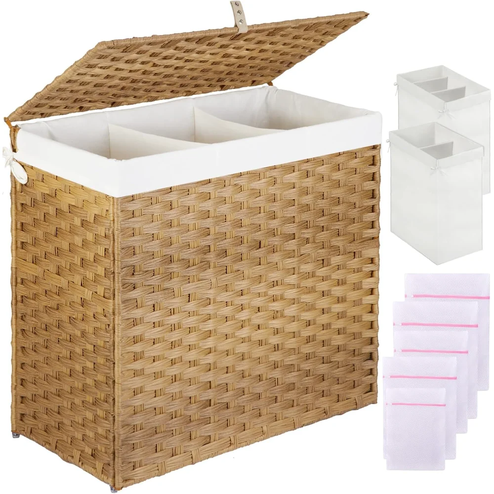 Laundry Hamper with Lid, 125L Large Clothes Hamper with 3 Section & 2 Section Removable Liner Bags & 5 Mesh Storage Baskets
Laundry Hamper with Lid, 125L Large Clothes Hamper with 3 Section & 2 Section Removable Liner Bags & 5 Mesh Storage Baskets