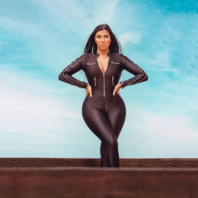 Women Stretch Neck Faux Leather Slim Jumpsuits Lady PU Bodycon Long Sleeve Zip Rompers Sexy Clubwear Pole Custom
Women Stretch Neck Faux Leather Slim Jumpsuits Lady PU Bodycon Long Sleeve Zip Rompers Sexy Clubwear Pole Custom