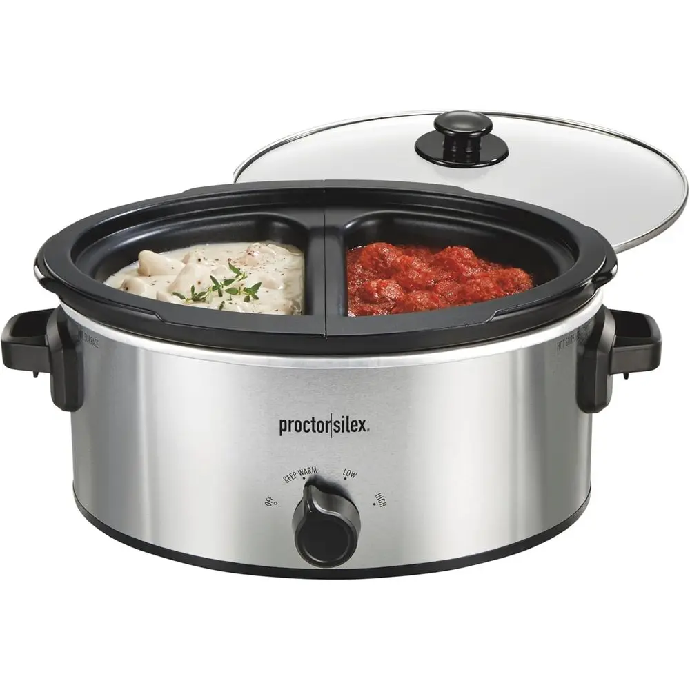 Double Dish Slow Cooker with 6qt Crock and Dual 2.5qt Nonstick Insert to Cook Two Meals at Once, Dishwasher Sae Pot & Lid, Silve
Double Dish Slow Cooker with 6qt Crock and Dual 2.5qt Nonstick Insert to Cook Two Meals at Once, Dishwasher Sae Pot & Lid, Silve