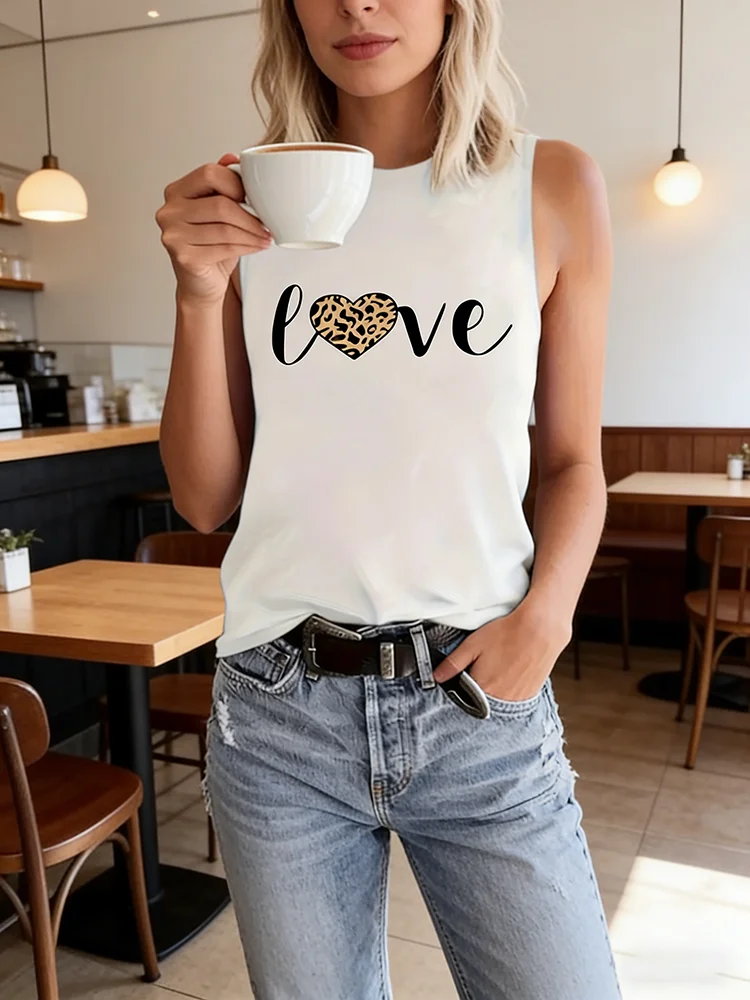 Women's Tank Top Spring Summer White Crew Neck Sleeveless Leopard Heart Love Print Cute Chic Daily Casual Top
Women's Tank Top Spring Summer White Crew Neck Sleeveless Leopard Heart Love Print Cute Chic Daily Casual Top