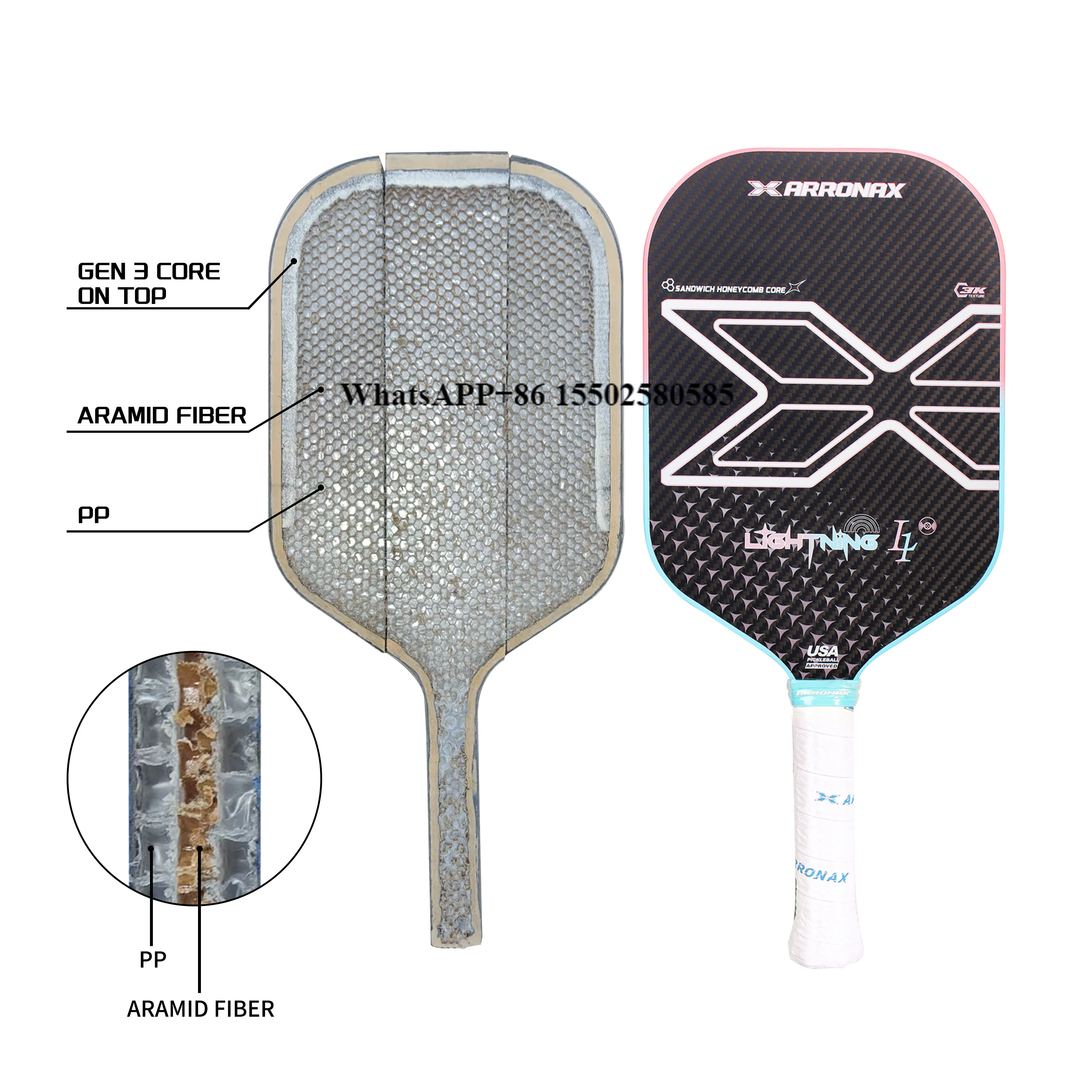 Arronax Gen 3 Training Pickleball Racket USAPA Approved 3K Carbon Paddle With 3-Layer Core and PP Aramid Fiber Thermoformed PP
Arronax Gen 3 Training Pickleball Racket USAPA Approved 3K Carbon Paddle With 3-Layer Core and PP Aramid Fiber Thermoformed PP
