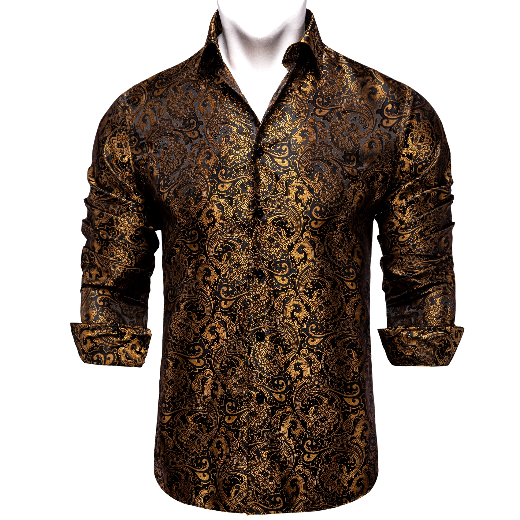 Gold Paisley Black Luxury Mens Dress Shirts Long Sleeve Tuxedo Wedding Party Men Clothing DiBanGu
Gold Paisley Black Luxury Mens Dress Shirts Long Sleeve Tuxedo Wedding Party Men Clothing DiBanGu