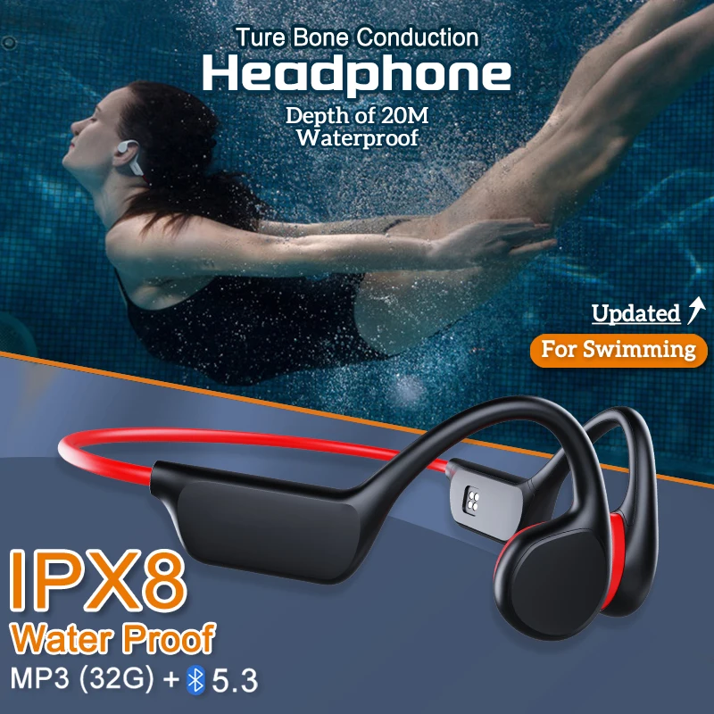 Bone Conduction Headphone For Swimming IPX8 Waterproof Wireless Bluetooth 5.3 Earphone MP3 Player With 32G RAM Sport Headset
Bone Conduction Headphone For Swimming IPX8 Waterproof Wireless Bluetooth 5.3 Earphone MP3 Player With 32G RAM Sport Headset