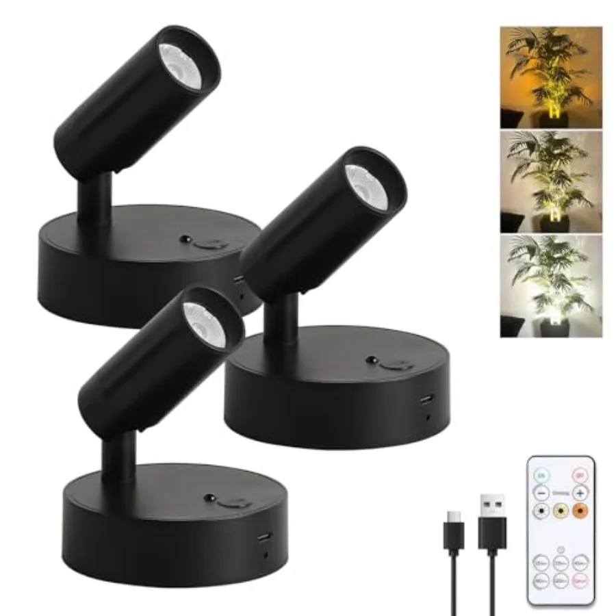 Spot Lights Indoor 3-Pack 2600mAh Rechargeable Wireless Accent Lighting with Remote 3CCT Dimmable Uplighting for Plants Art Wal
Spot Lights Indoor 3-Pack 2600mAh Rechargeable Wireless Accent Lighting with Remote 3CCT Dimmable Uplighting for Plants Art Wal
