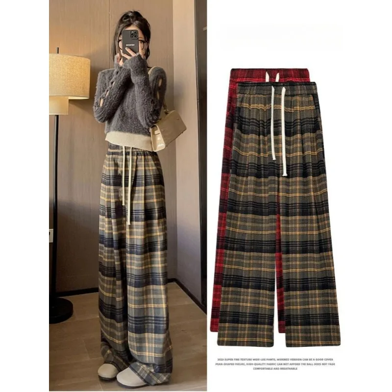 Plaid Pantalones Women Spring Autumn Winter Added Velvet New Trouser High Waisted Casual Slim Retro Straight Wide Leg Sweatpants
Plaid Pantalones Women Spring Autumn Winter Added Velvet New Trouser High Waisted Casual Slim Retro Straight Wide Leg Sweatpants