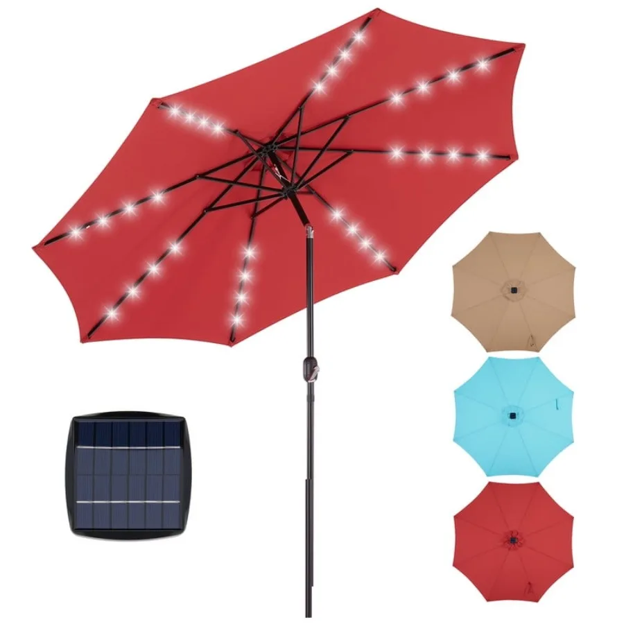10ft Solar Polyester 32 LED Lighted Patio Umbrella with Tilt Adjustment and UV-Resistant Fabric Red-1
10ft Solar Polyester 32 LED Lighted Patio Umbrella with Tilt Adjustment and UV-Resistant Fabric Red-1