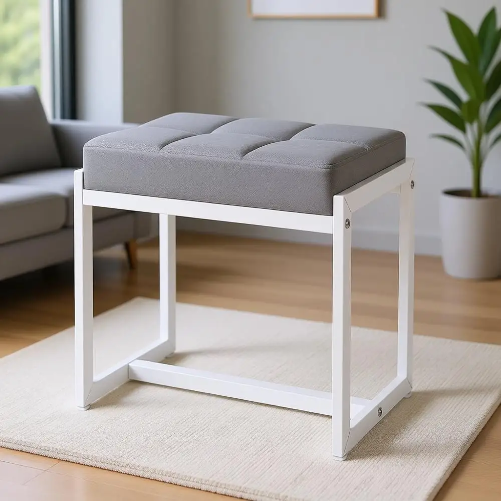 Elegant Grey & White Linen Vanity Stool with Padded Seat for Makeup Rooms and Living Spaces
Elegant Grey & White Linen Vanity Stool with Padded Seat for Makeup Rooms and Living Spaces