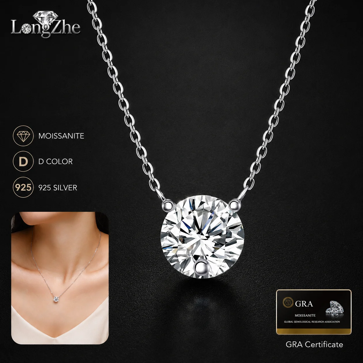 S925 Sterling Silver Moissanite Necklace 2CT Round Cut Solitaire Pendant for Women Daily Wear Anniversary Fine Jewelry Gift
S925 Sterling Silver Moissanite Necklace 2CT Round Cut Solitaire Pendant for Women Daily Wear Anniversary Fine Jewelry Gift