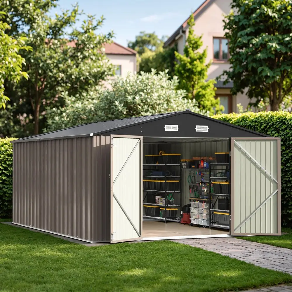10x14 FT Outdoor Storage Shed, Large Metal Garden Shed with Lockable Door and Sloping Roof, Outside Steel Utility Tool Sheds fo
10x14 FT Outdoor Storage Shed, Large Metal Garden Shed with Lockable Door and Sloping Roof, Outside Steel Utility Tool Sheds fo