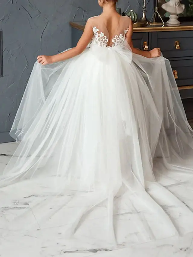 Appliques Ball Gown Flower Girl Dress Kids Birthday Sleeveless Princess Floor Length Court Train Tulle Wedding Evening Dress
Appliques Ball Gown Flower Girl Dress Kids Birthday Sleeveless Princess Floor Length Court Train Tulle Wedding Evening Dress