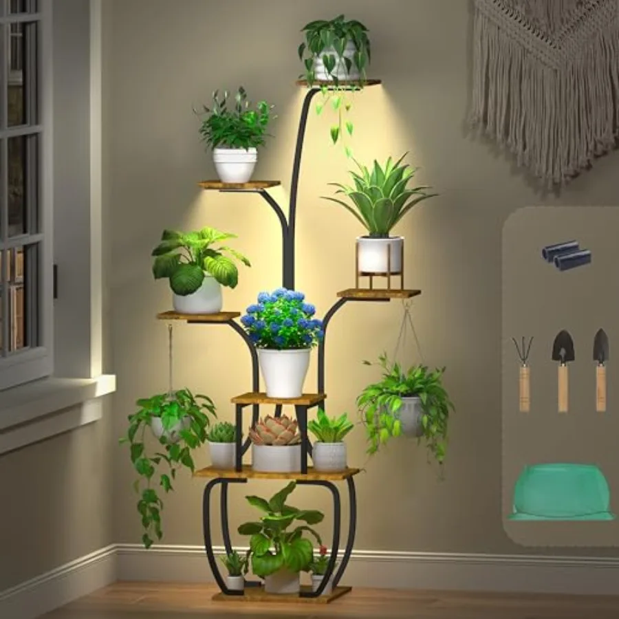 Indoor plant stand with grow lights: 7-tier, 55 tall, heavy-duty metal corner rack in black, space-saving multi-tiered display
Indoor plant stand with grow lights: 7-tier, 55 tall, heavy-duty metal corner rack in black, space-saving multi-tiered display