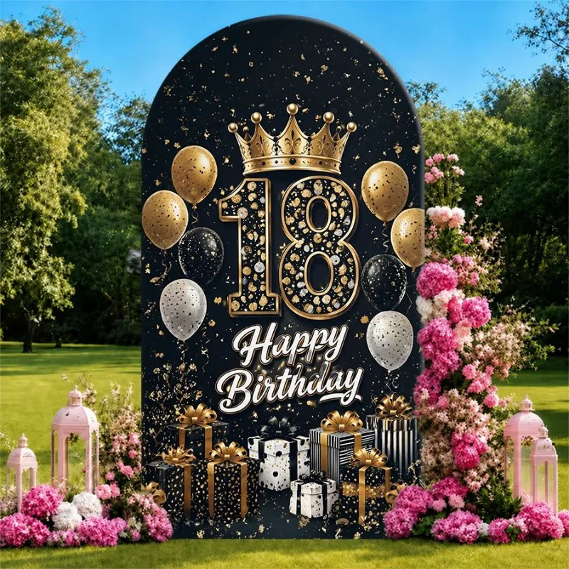 Single Side Arch Backdrop Cover Golden Crown 18th Birthday Background Banner with Balloons Gifts and Floral Arrangements
Single Side Arch Backdrop Cover Golden Crown 18th Birthday Background Banner with Balloons Gifts and Floral Arrangements