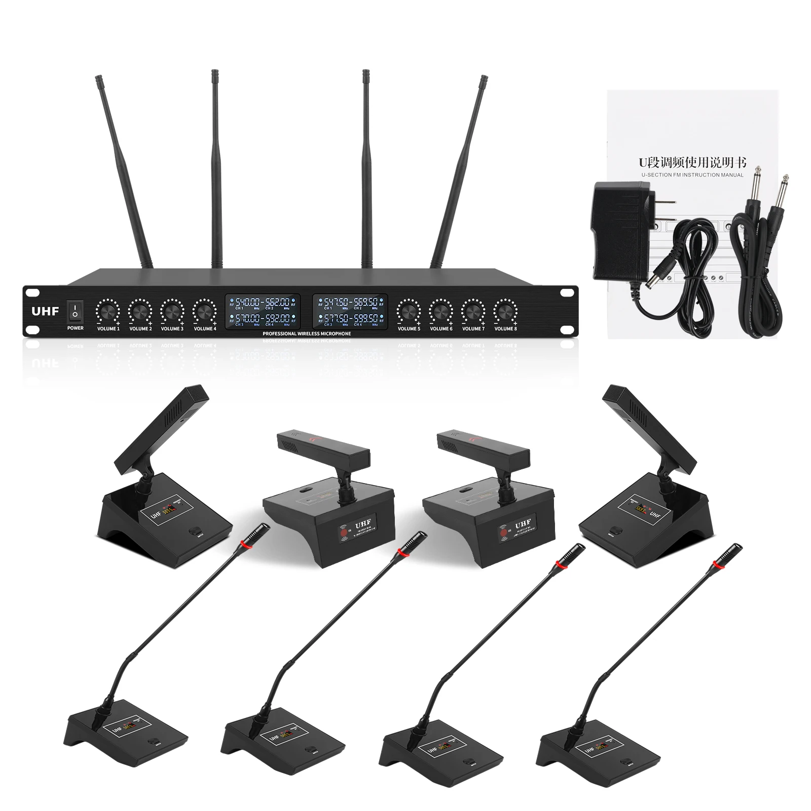 YT8 UHF 8 Channels Professional Desktop Uhf Wireless Gooseneck Microphone For Big Conference
YT8 UHF 8 Channels Professional Desktop Uhf Wireless Gooseneck Microphone For Big Conference